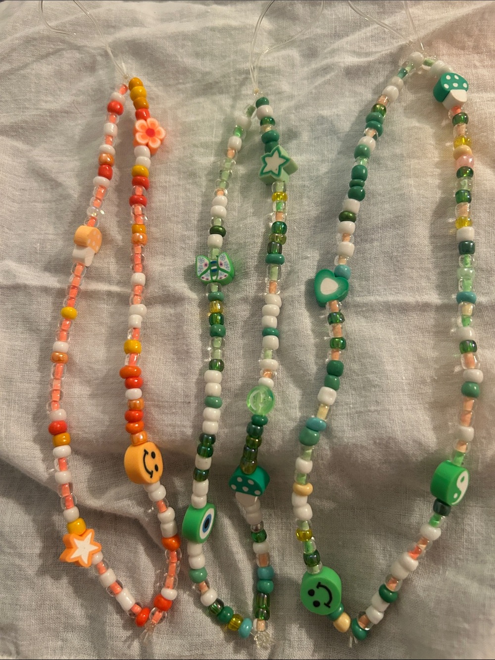 Handmade Green & Orange Beaded Phone Charm Set - Cute Charm Design